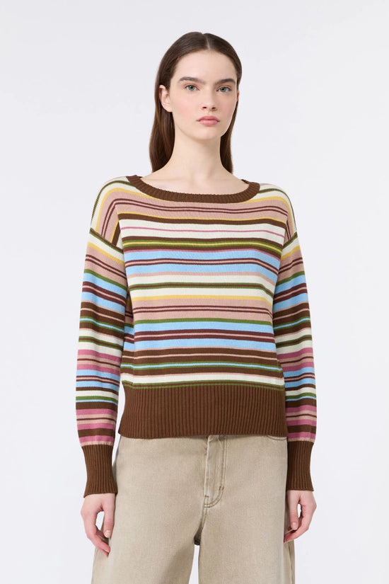 Max Mara Weekend Multi-Coloured Stripe Boat neck Cotton Sweater