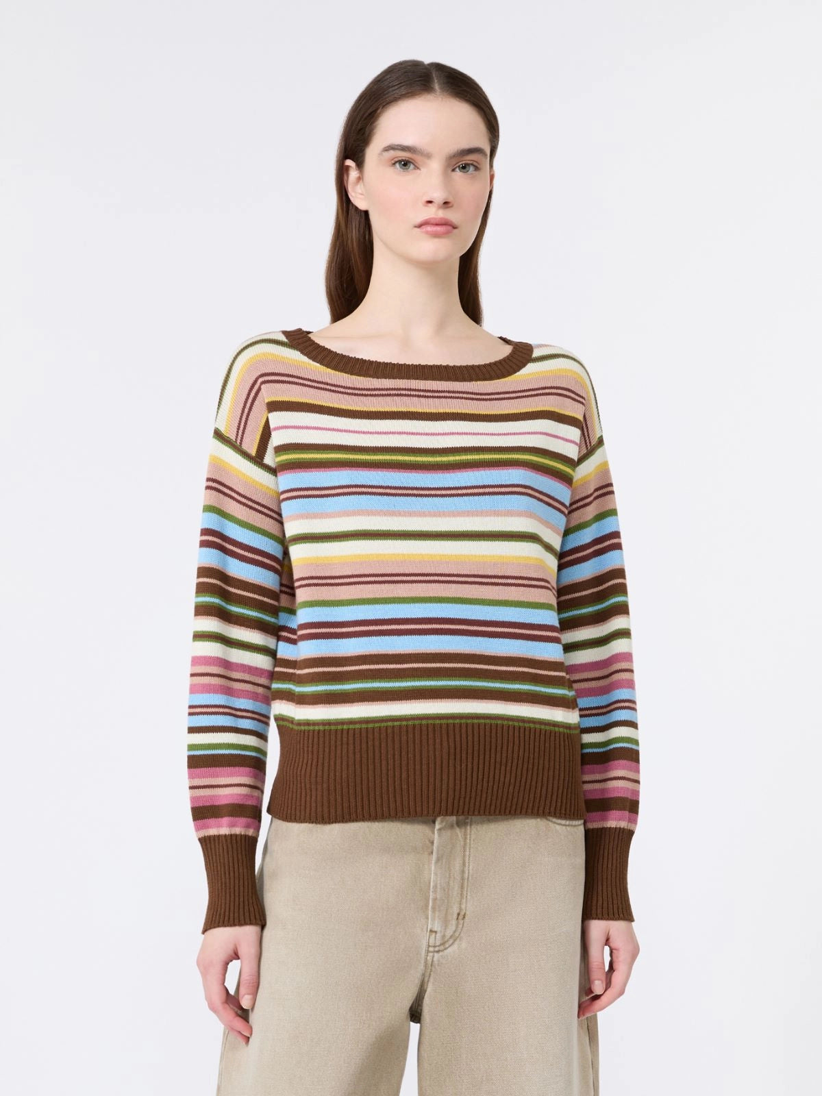 Max Mara Weekend Multi-Coloured Stripe Boat neck Cotton Sweater