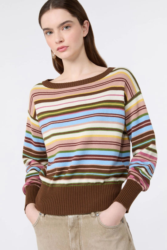 Max Mara Weekend Multi-Coloured Stripe Boat neck Cotton Sweater