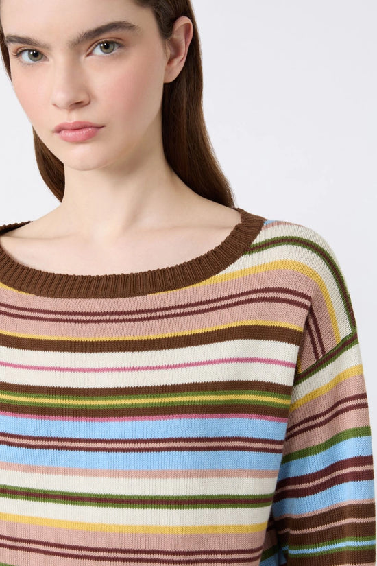 Max Mara Weekend Multi-Coloured Stripe Boat neck Cotton Sweater