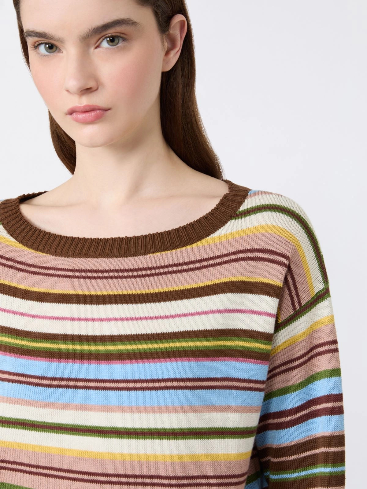 Max Mara Weekend Multi-Coloured Stripe Boat neck Cotton Sweater