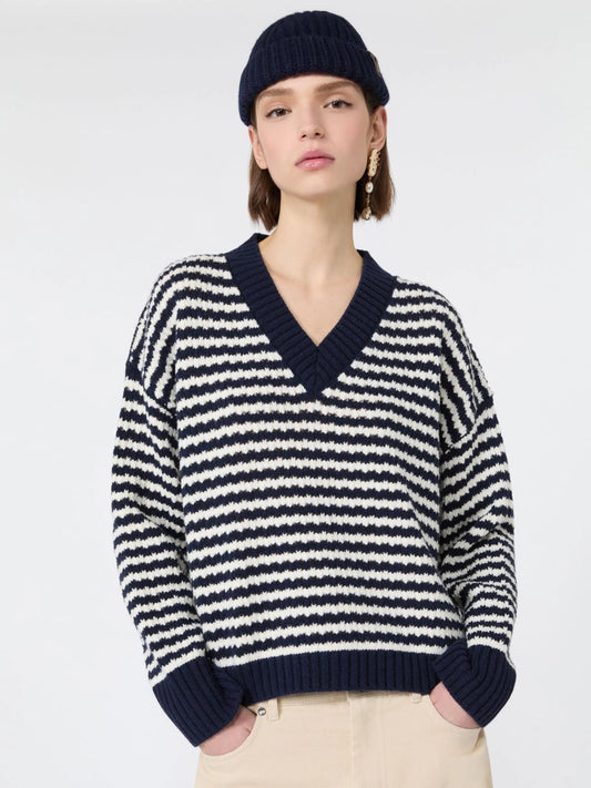 Max Mara Weekend Navy Loose Sweater in Wool Yarn