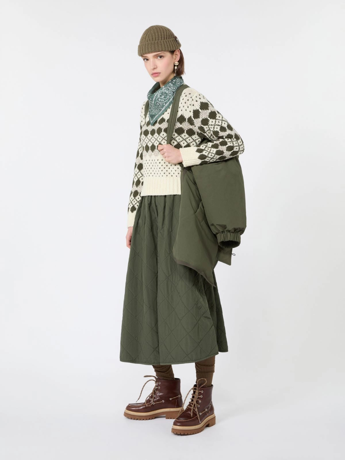 Max Mara Weekend Khaki Jacquard Wool Sweater