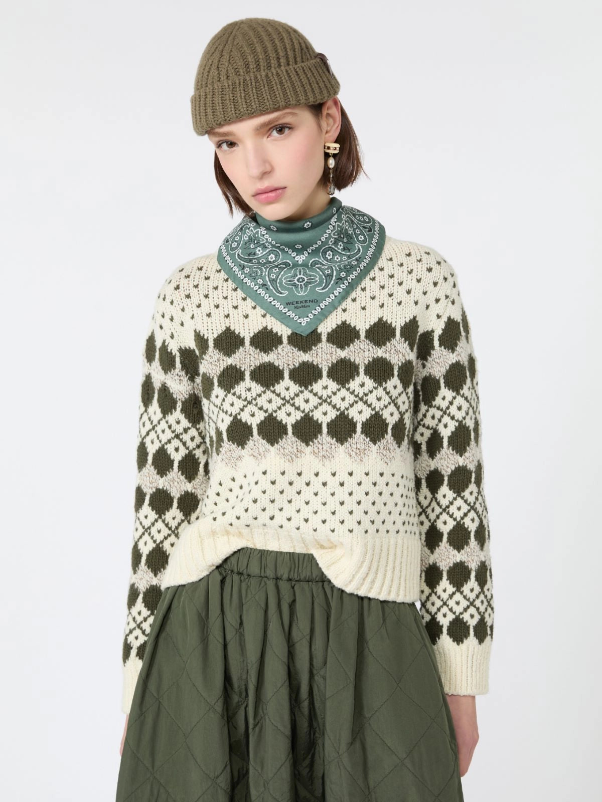 Max Mara Weekend Khaki Jacquard Wool Sweater