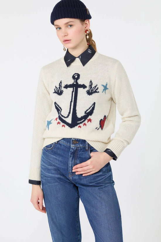 Max Mara Weekend Ice Anchor Motif Alpaca and Wool-Blend Sweater
