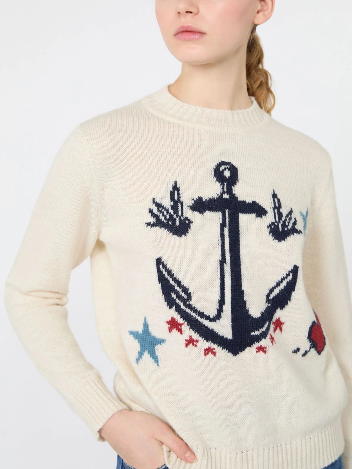 Max Mara Weekend Ice Anchor Motif Alpaca and Wool-Blend Sweater
