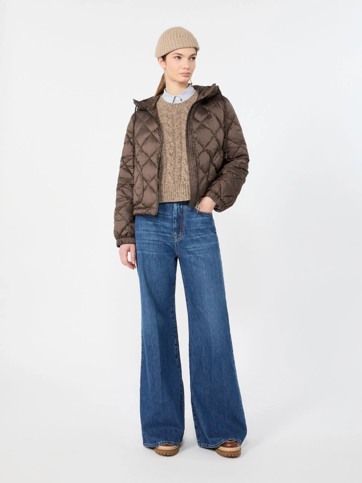 Max Mara Weekend Brown Padded Jacket in Water-Repellent Plain-Weave Fabric