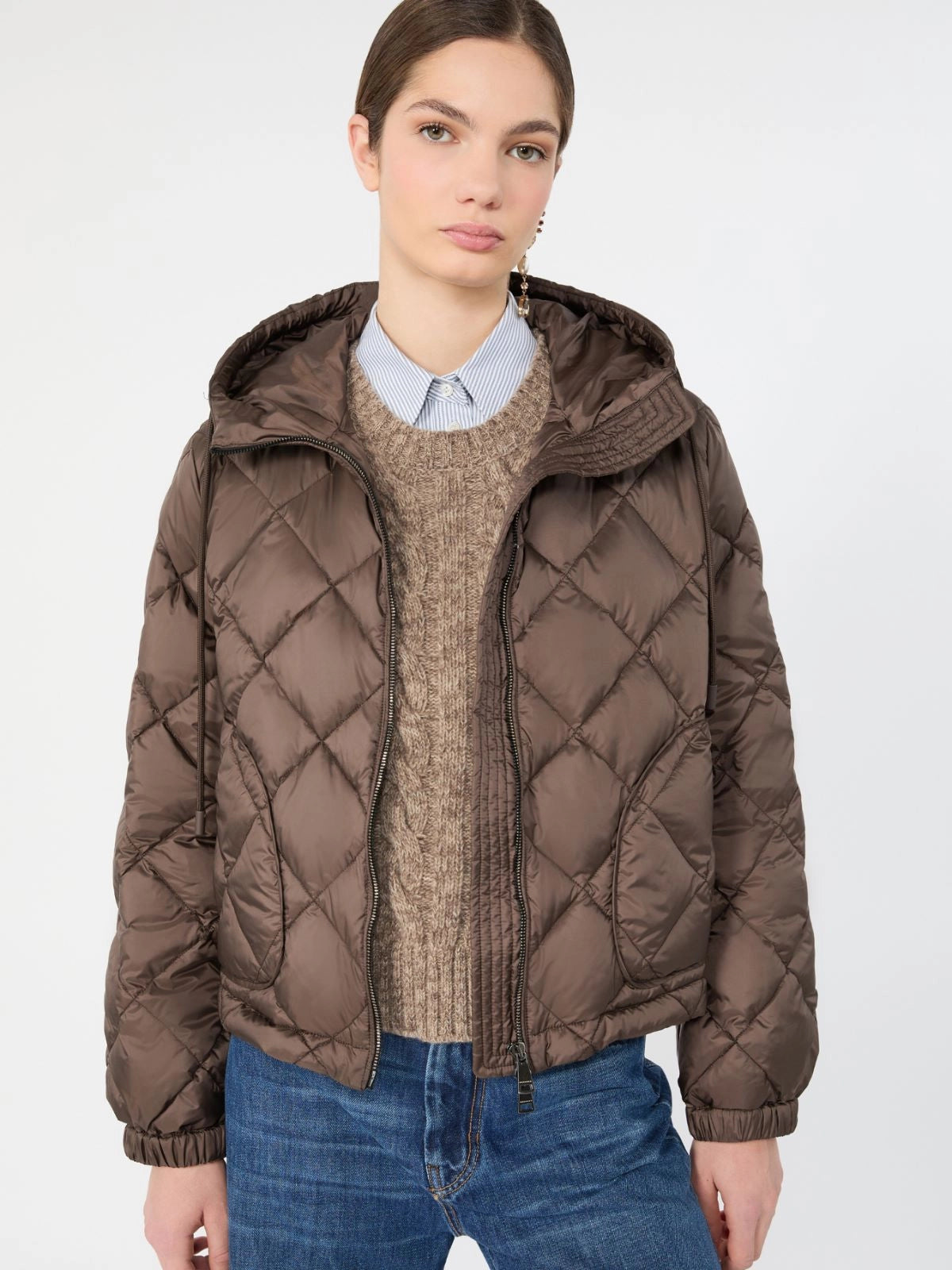Max Mara Weekend Brown Padded Jacket in Water-Repellent Plain-Weave Fabric