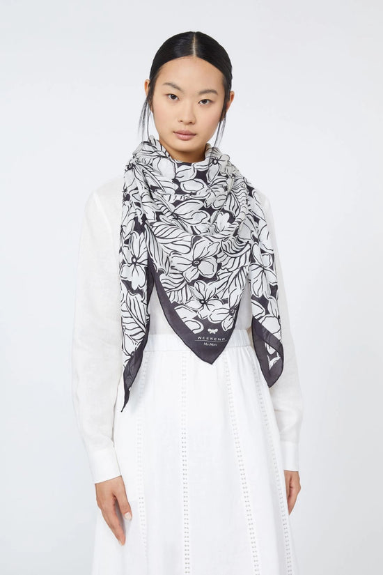 Max Mara Weekend White Floral Print Modal and Silk Maxi Square Scarf