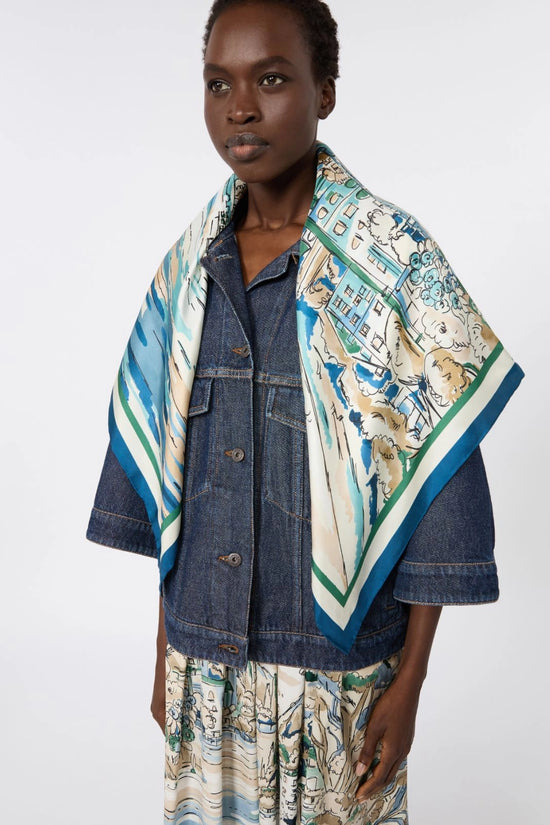 Max Mara Blue Printed Silk Scarf