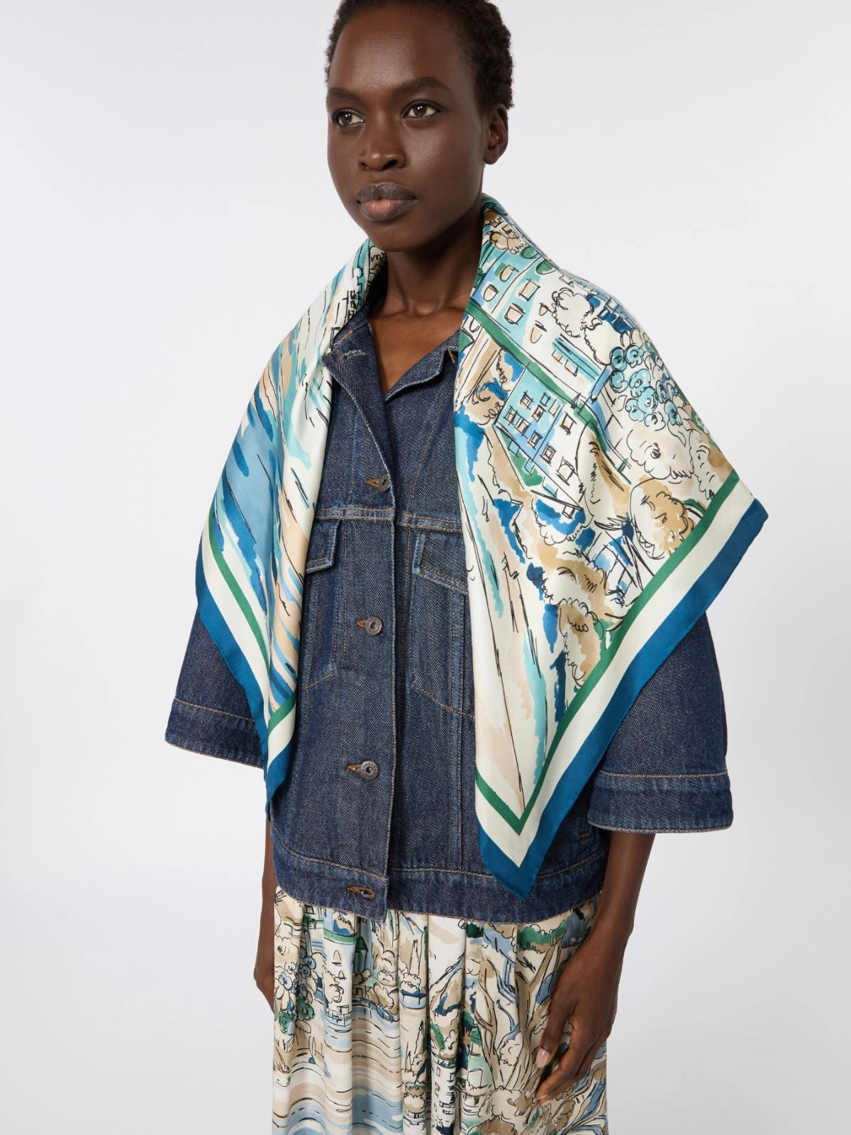 Max Mara Blue Printed Silk Scarf