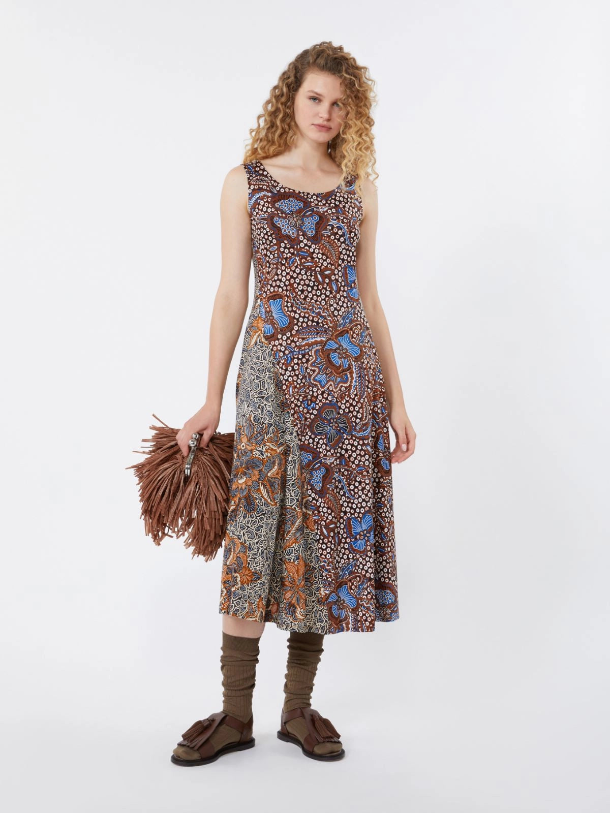 Max Mara Weekend Tobacco Sleeveless Printed Jersey Midi Dress