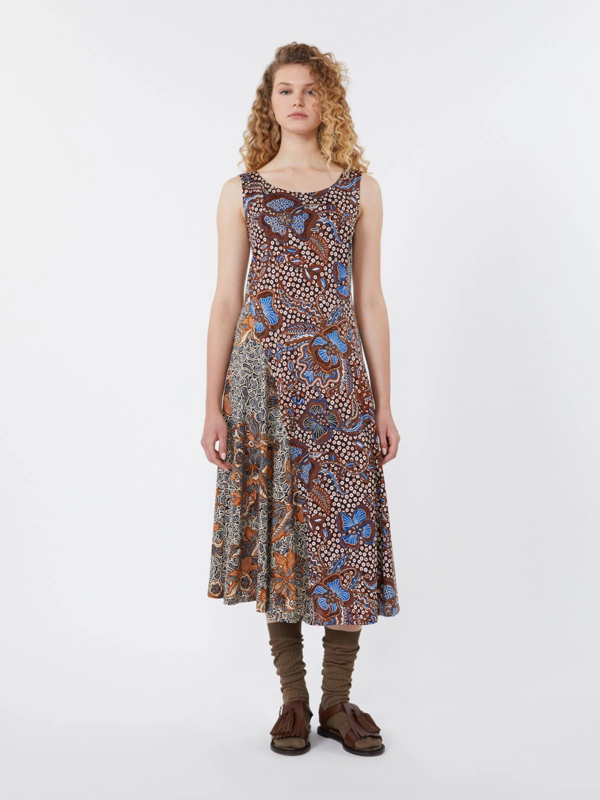 Max Mara Weekend Tobacco Sleeveless Printed Jersey Midi Dress