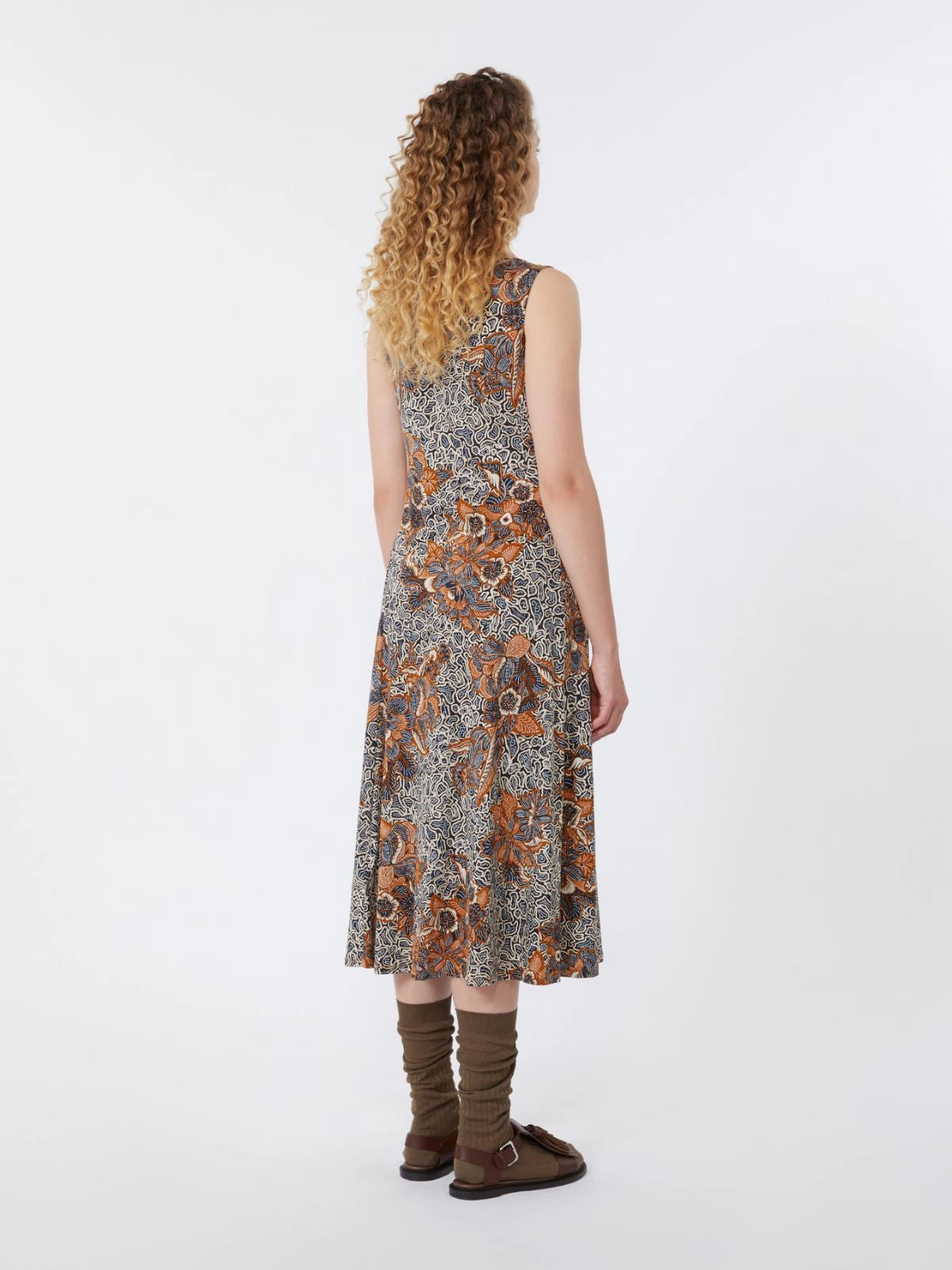 Max Mara Weekend Tobacco Sleeveless Printed Jersey Midi Dress