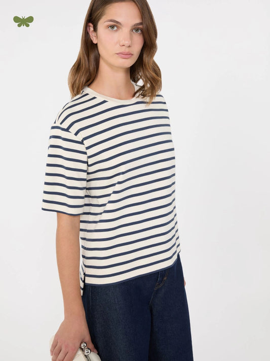 Max Mara Weekend Ecru Striped Boxy Short-Sleeve T-Shirt WKDMULTID