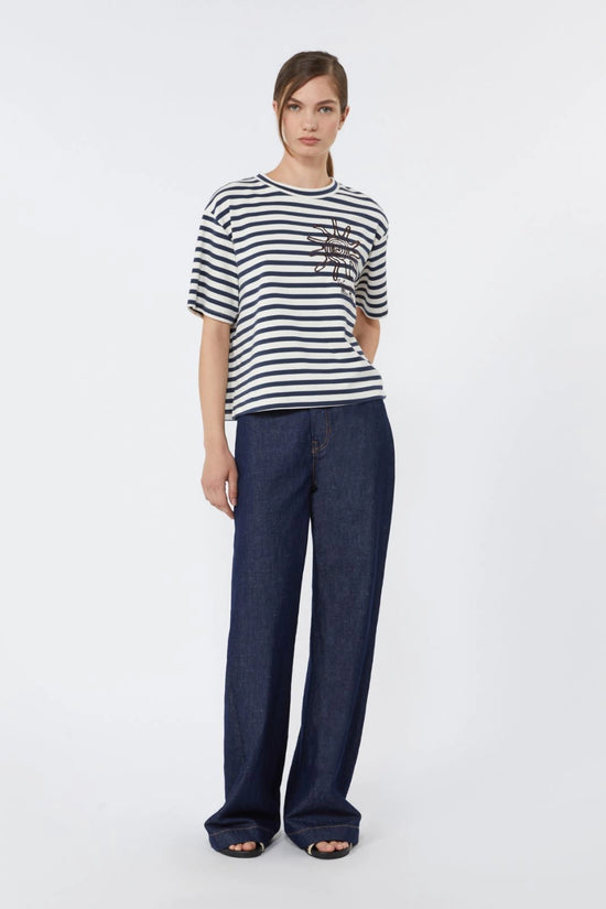 Max Mara Weekend Navy Striped Printed Cotton Jersey T-shirt