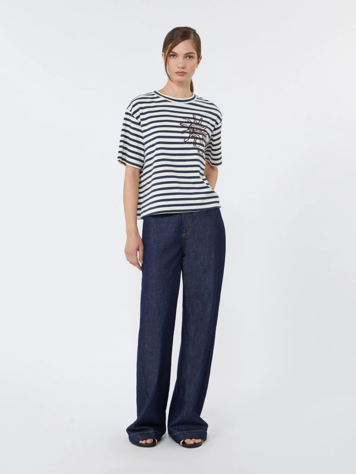 Max Mara Weekend Navy Striped Printed Cotton Jersey T-shirt