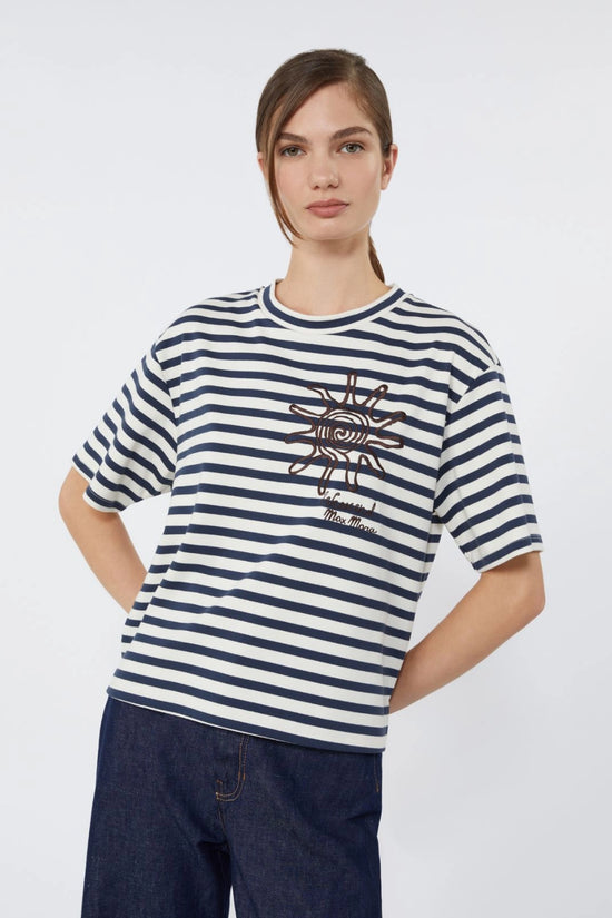 Max Mara Weekend Navy Striped Printed Cotton Jersey T-shirt