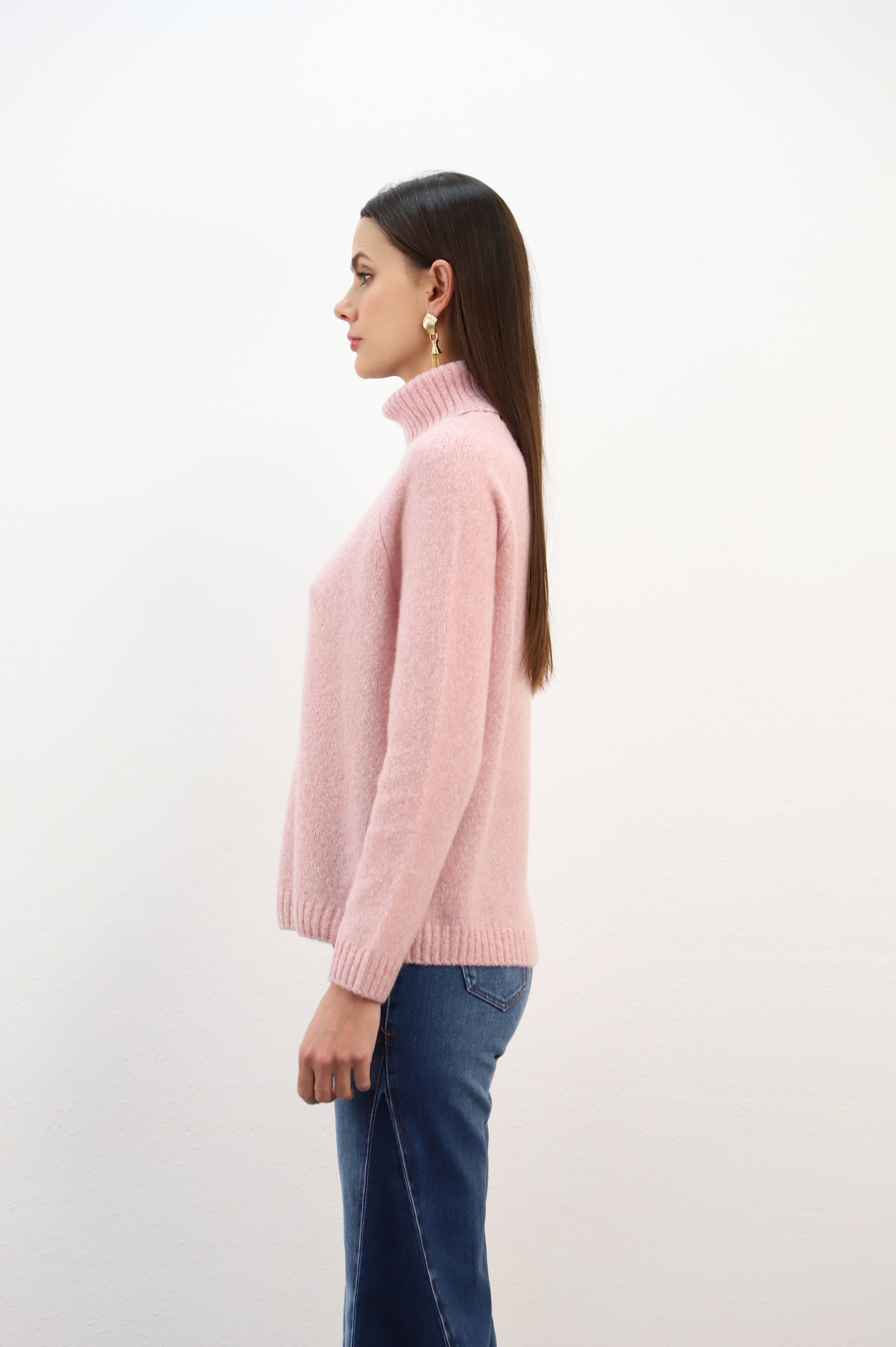 Estheme Cashmere Pink Cashmere Polo Neck Sweater