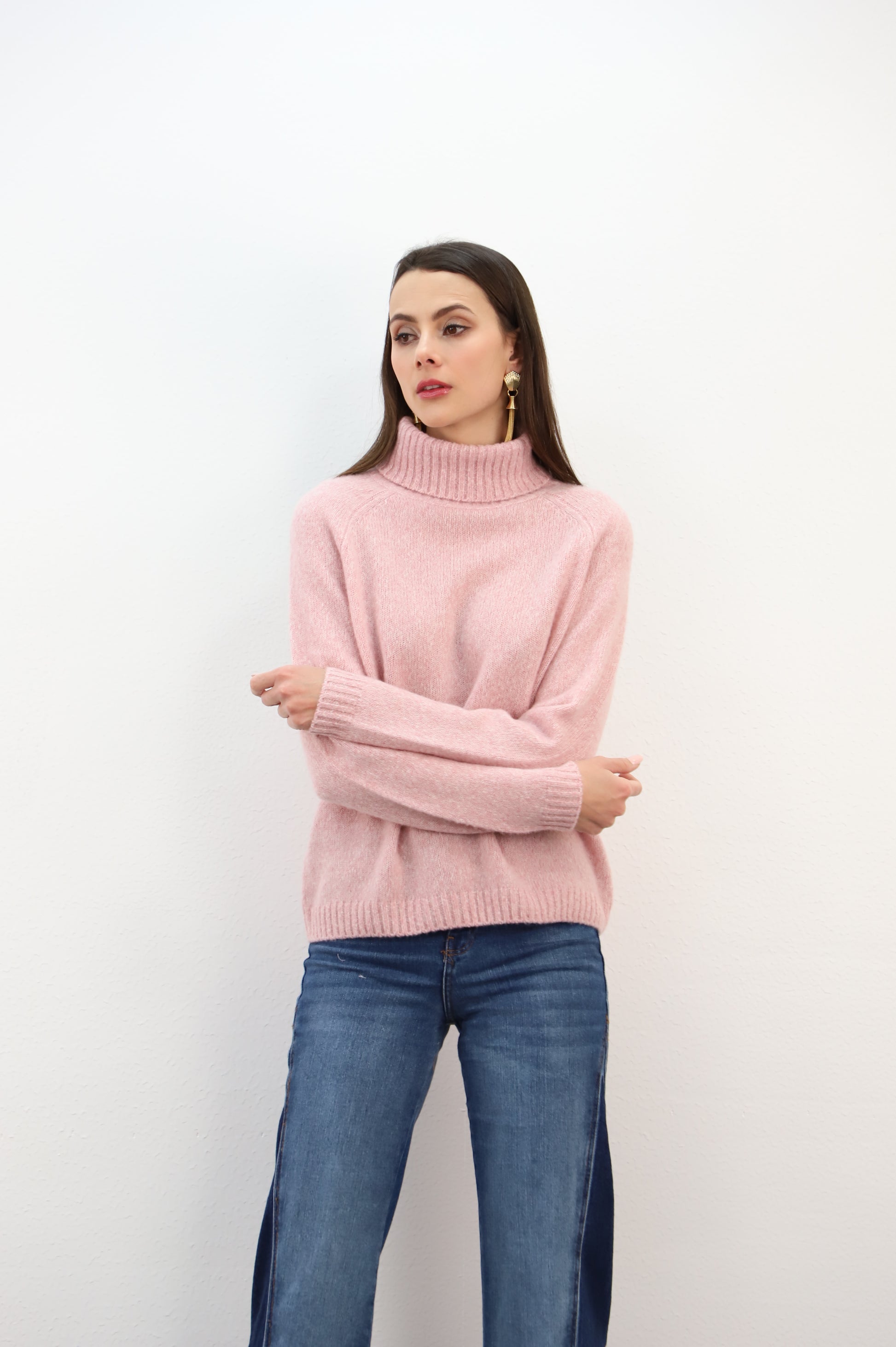 Estheme Cashmere Pink Cashmere Polo Neck Sweater