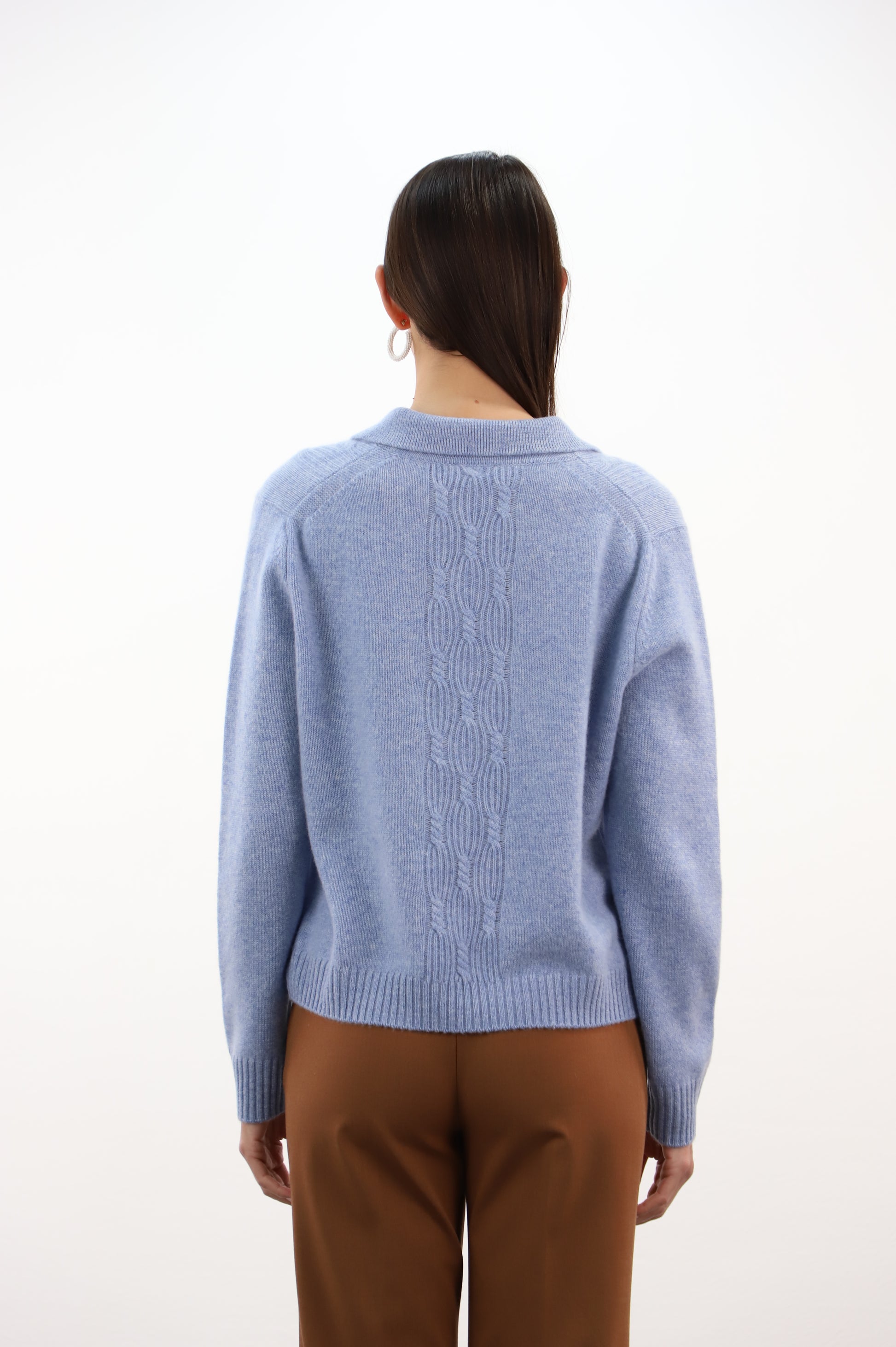 Estheme Cashmere Glacier Blue Cashmere Polo Neck Sweater