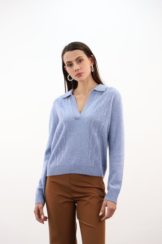 Estheme Cashmere Glacier Blue Cashmere Polo Neck Sweater