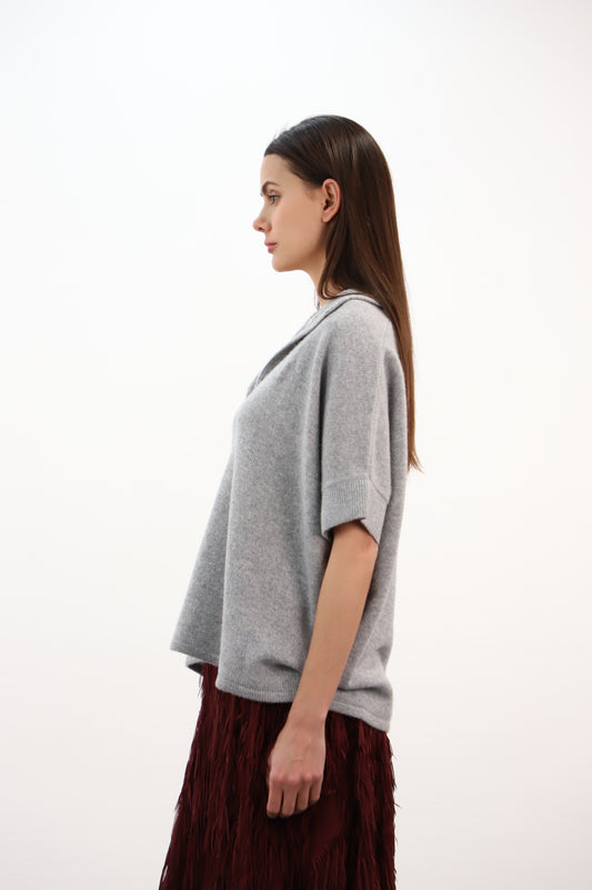 Estheme Cashmere Smoke Grey Cashmere Polo Neck Sweater