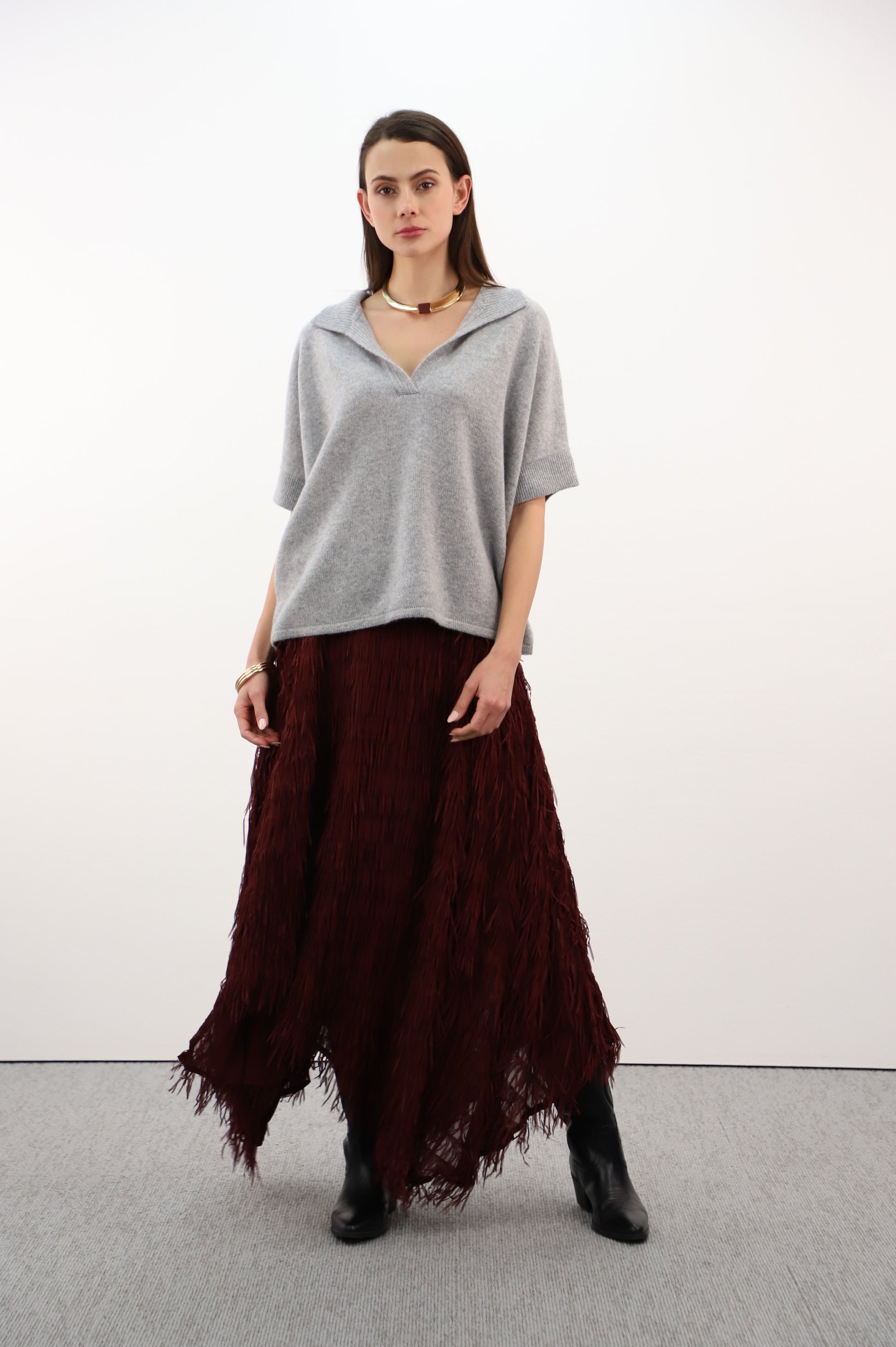 Estheme Cashmere Smoke Grey Cashmere Polo Neck Sweater