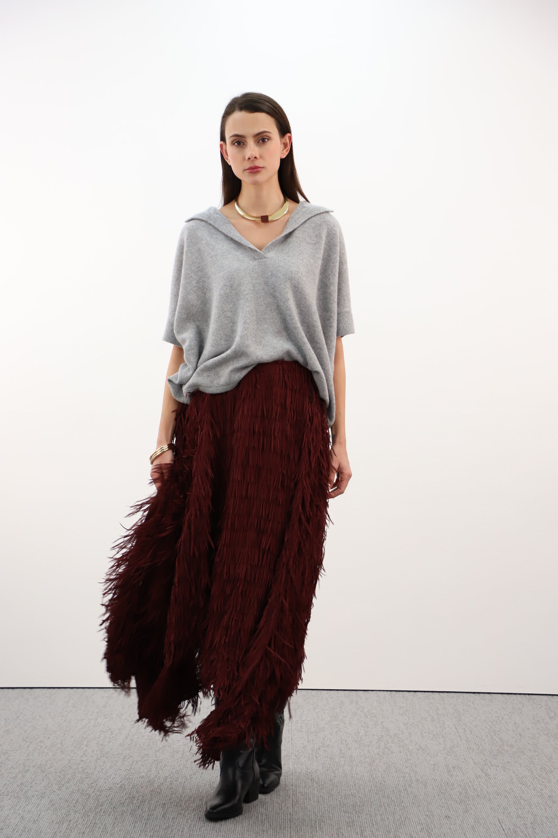 Estheme Cashmere Smoke Grey Cashmere Polo Neck Sweater