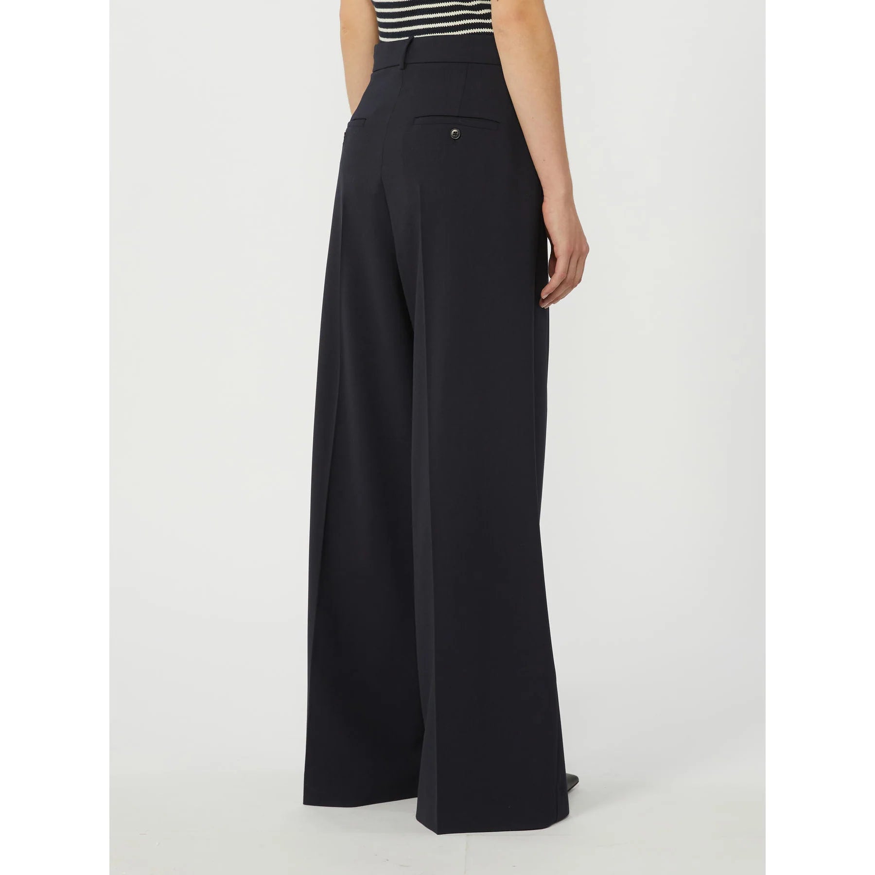 Max Mara Weekend Navy Wide Leg Wool Blend Trousers