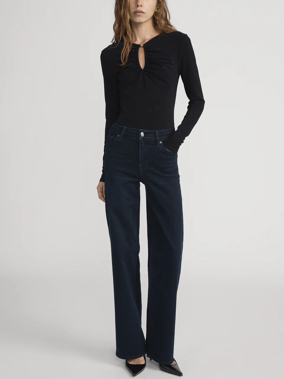 Frame Palazzo Jeans Century Blue – High Rise, Ultra-Stretch, Wide-Leg Fit LSP814
