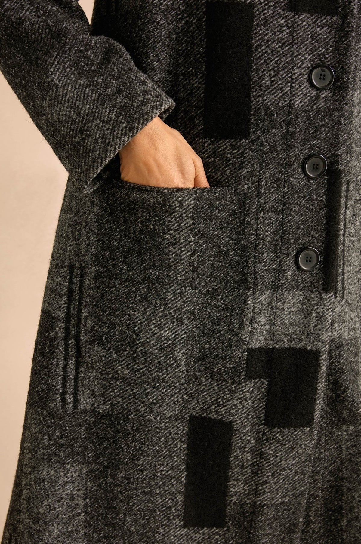 Sahara Grey/Black Melange Patchwork Wool Coat
