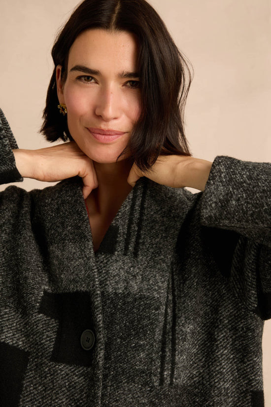 Sahara Grey/Black Melange Patchwork Wool Coat