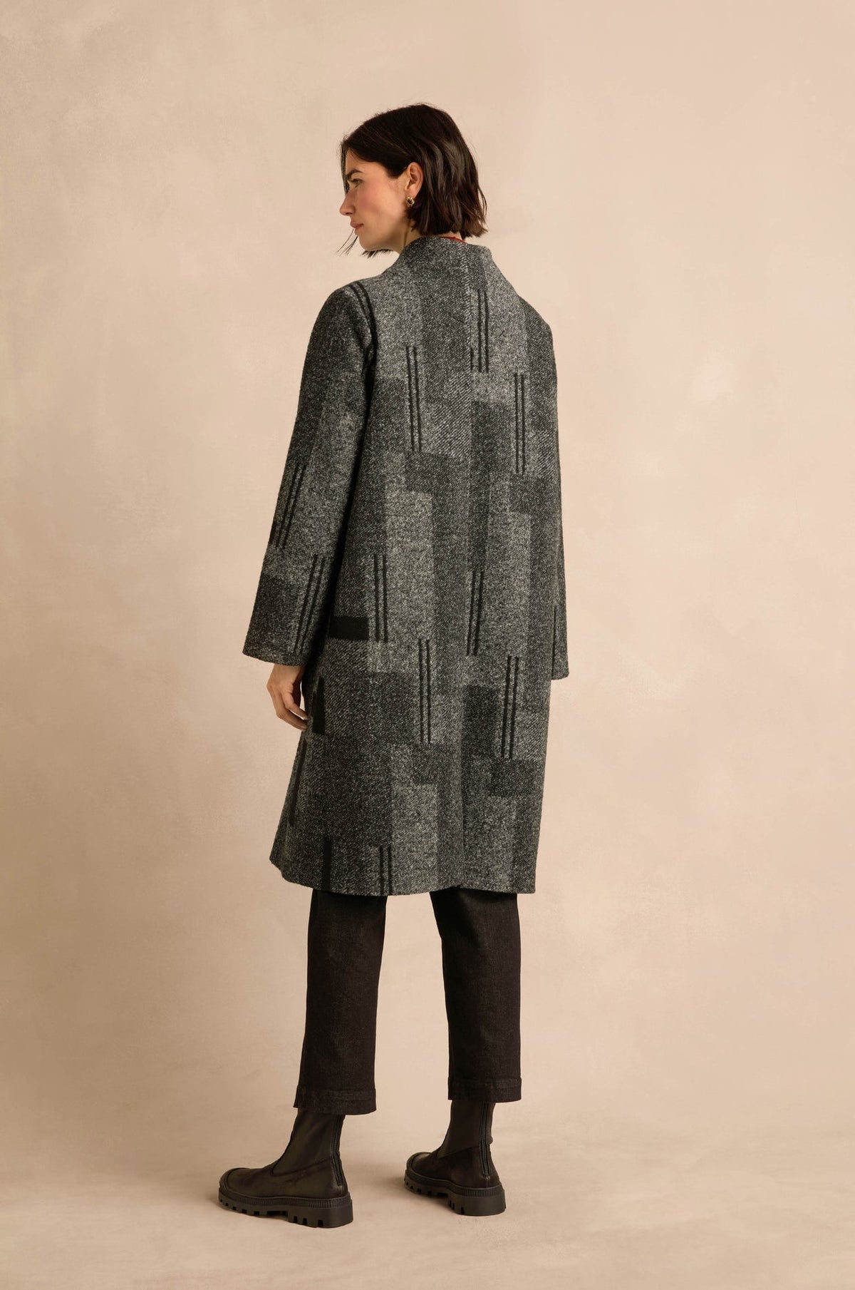 Sahara Grey/Black Melange Patchwork Wool Coat