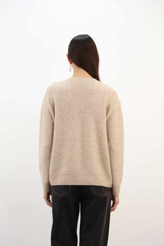 Estheme Cashmere Oat Cashmere Crew Neck Sweater – Sequin Detail 