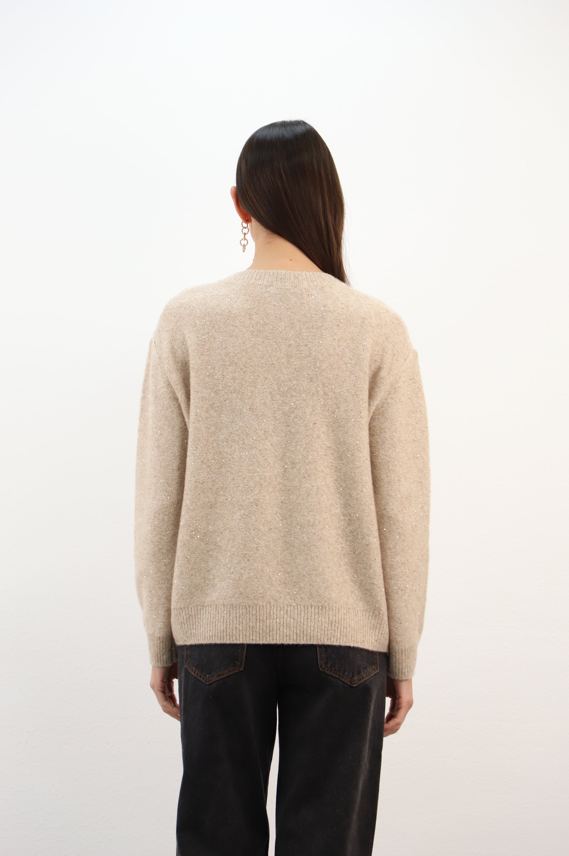 Estheme Cashmere Oat Cashmere Crew Neck Sweater – Sequin Detail 