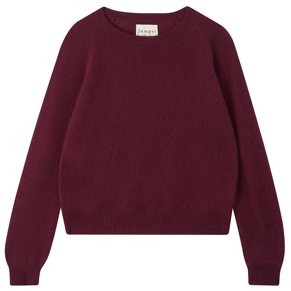 Jumper 1234 Burgundy Cashmere Crew Neck Raglan Sleeves, Shorter Fit Sweater