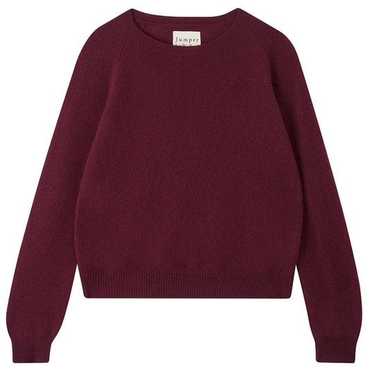 Jumper 1234 Burgundy Cashmere Crew Neck Raglan Sleeves, Shorter Fit Sweater