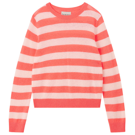 Jumper 1234 Cashmere Stripe Crew Sweater in Cerise & Powder Puff ZNC24-050