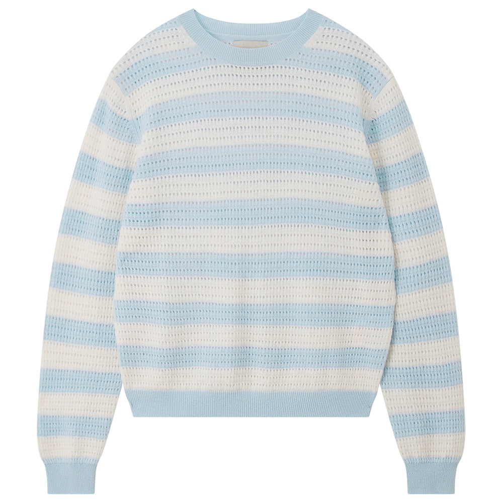 Jumper 1234 Light Blue Textured Stripe Cashmere Crew Neck Sweater in Light Blue ZNC26-5008