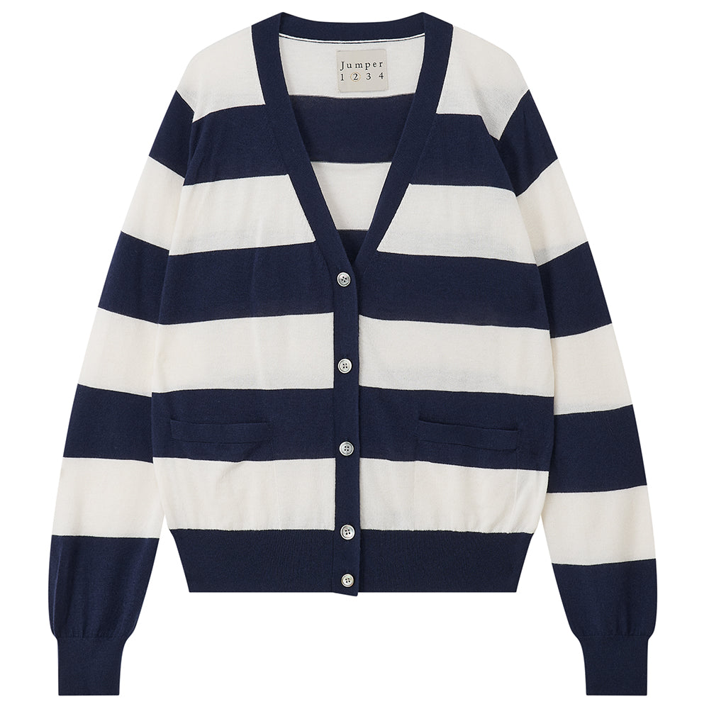 Jumper 1234 Navy & Ivory Stripe V-Neck Cardigan