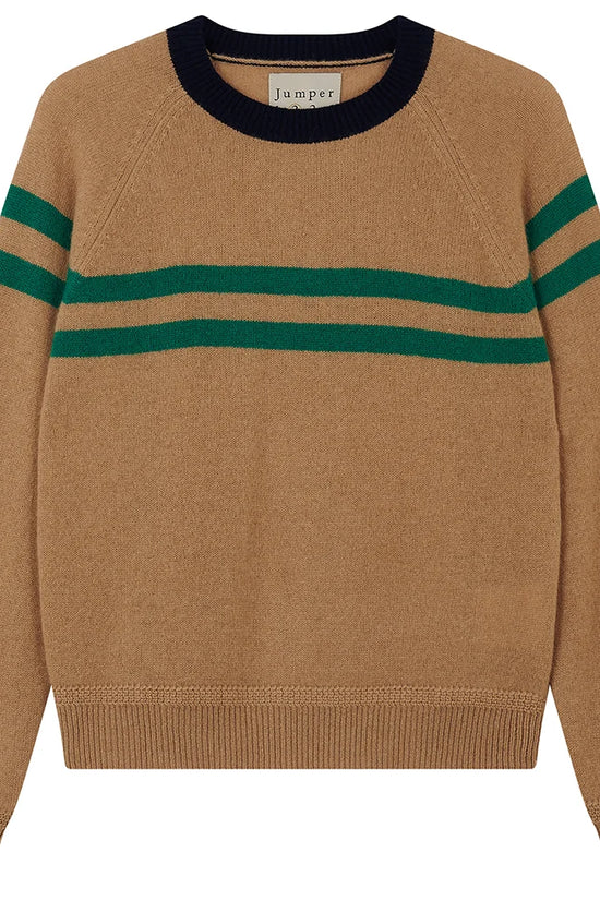 Jumper 1234 Sand Cashmere Crew Neck Jumper with Green Stripe