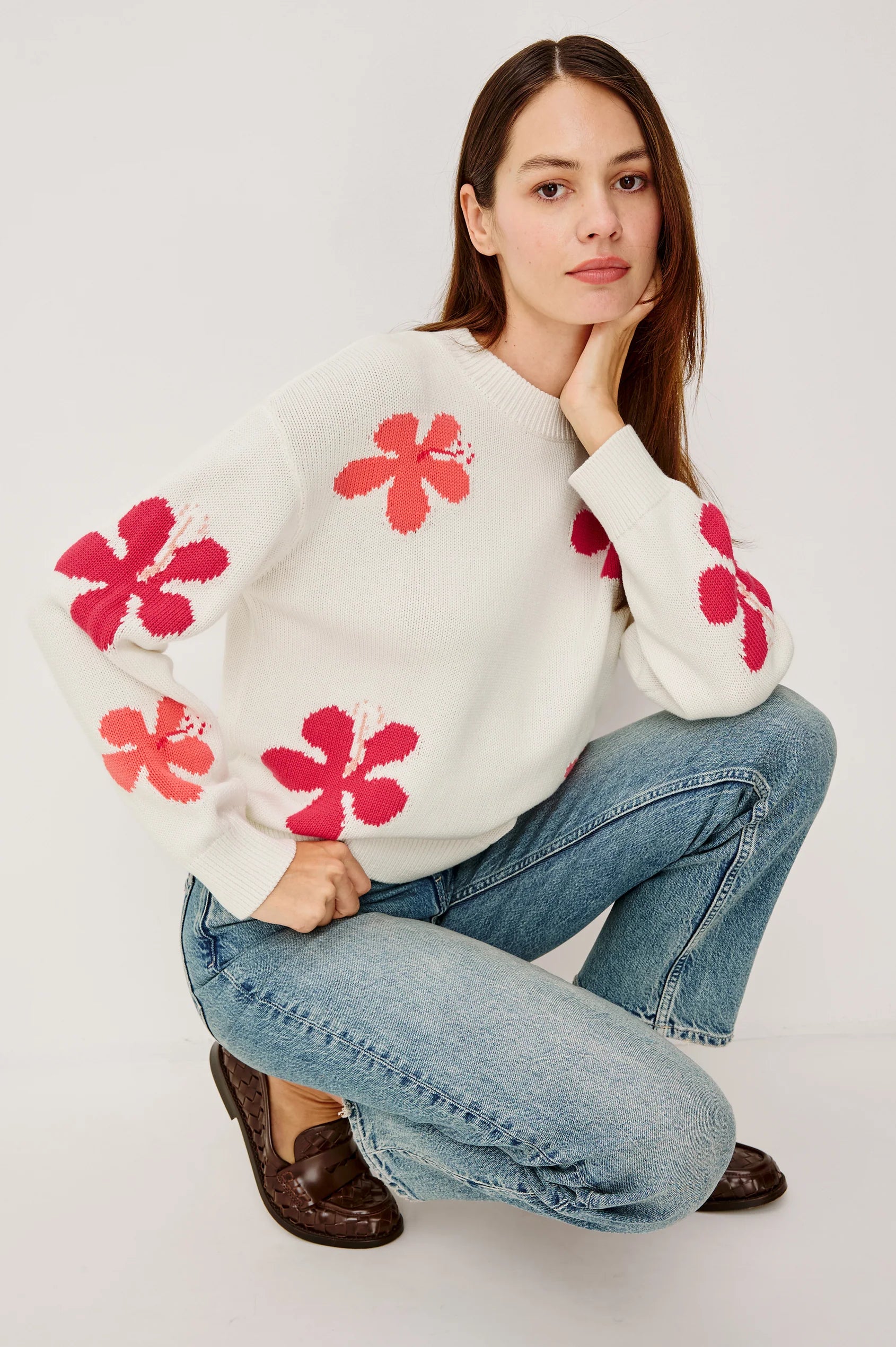 Rails Magenta Floral Motif Crew Neck Sweater Zoey