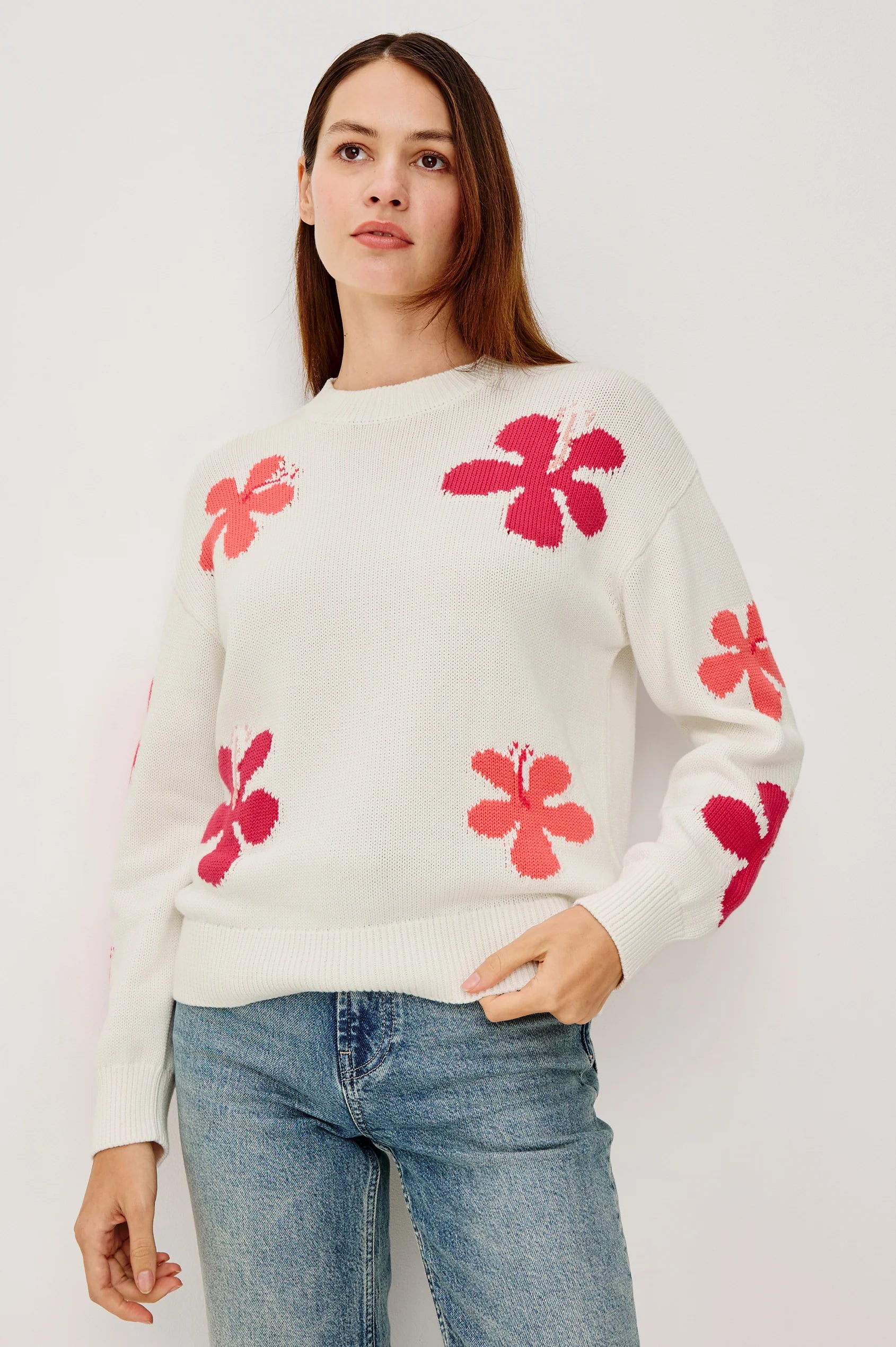 Rails Magenta Floral Motif Crew Neck Sweater Zoey