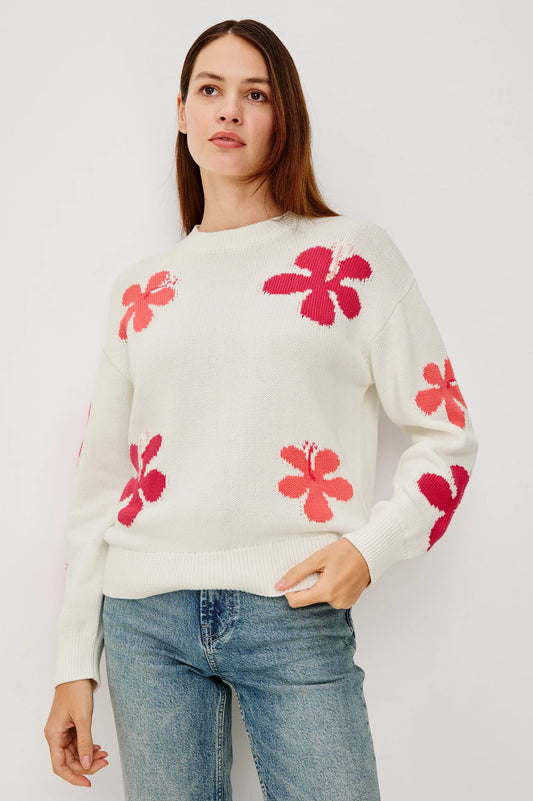 Rails Magenta Floral Motif Crew Neck Sweater Zoey