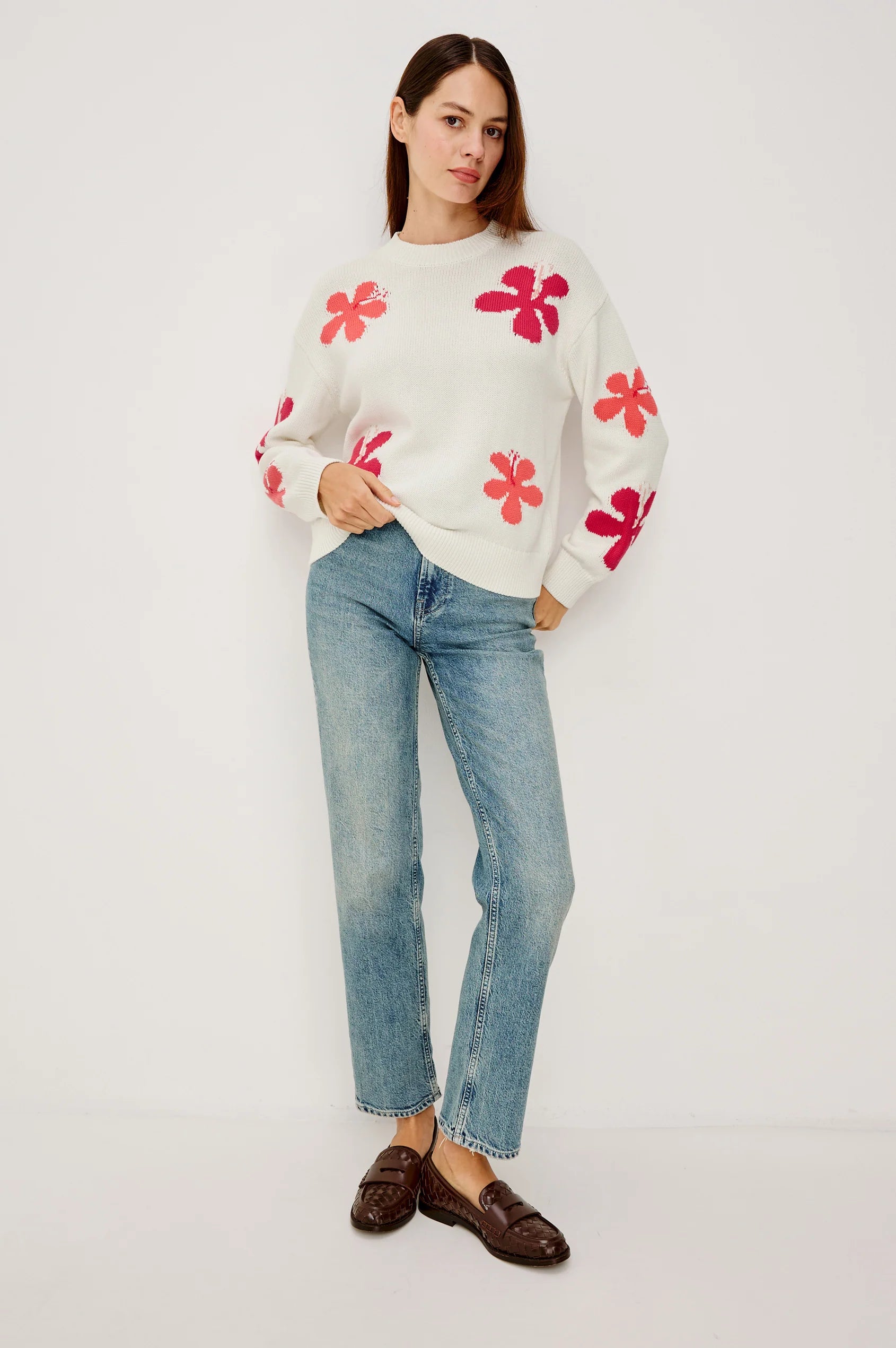 Rails Magenta Floral Motif Crew Neck Sweater Zoey