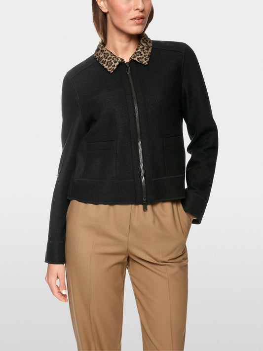 Marc Cain Sports black zipped animal print collar jacket ZS31.15 J30