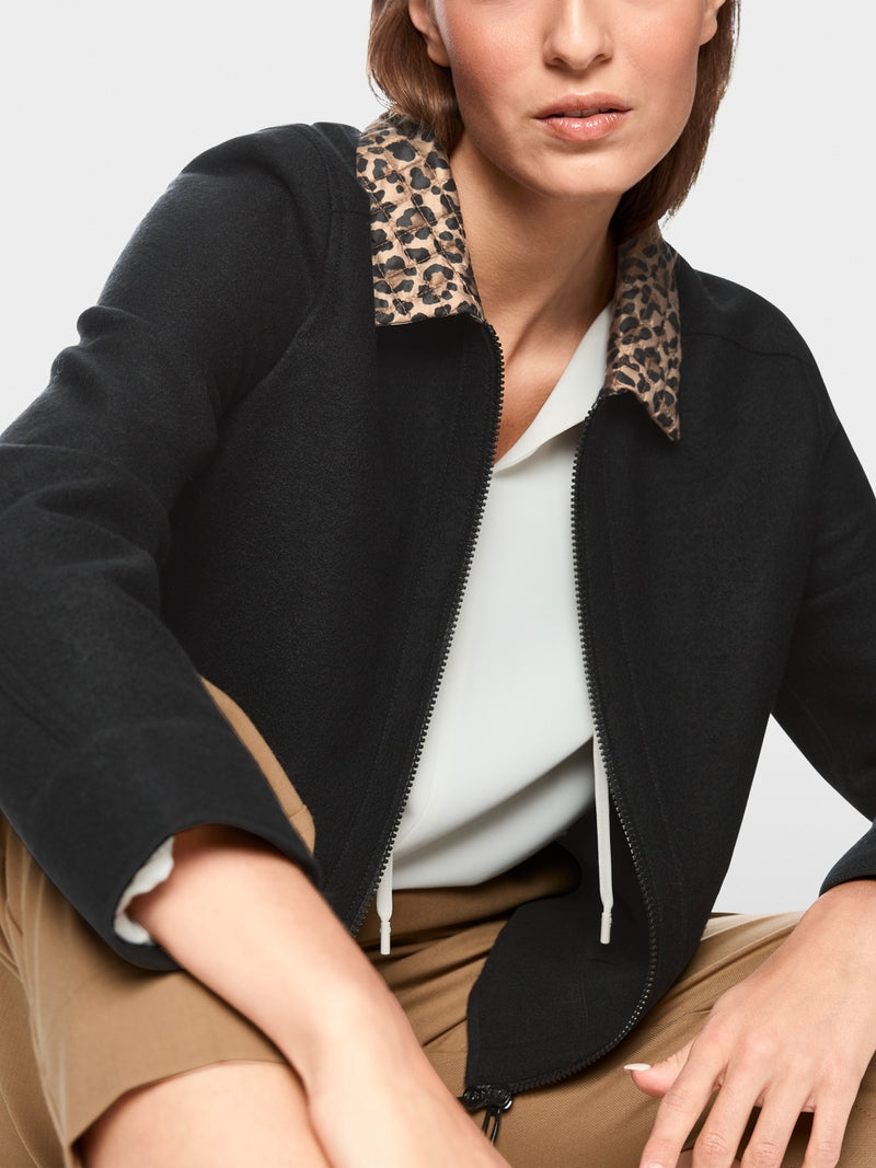 Marc Cain Sports black zipped animal print collar jacket ZS31.15 J30