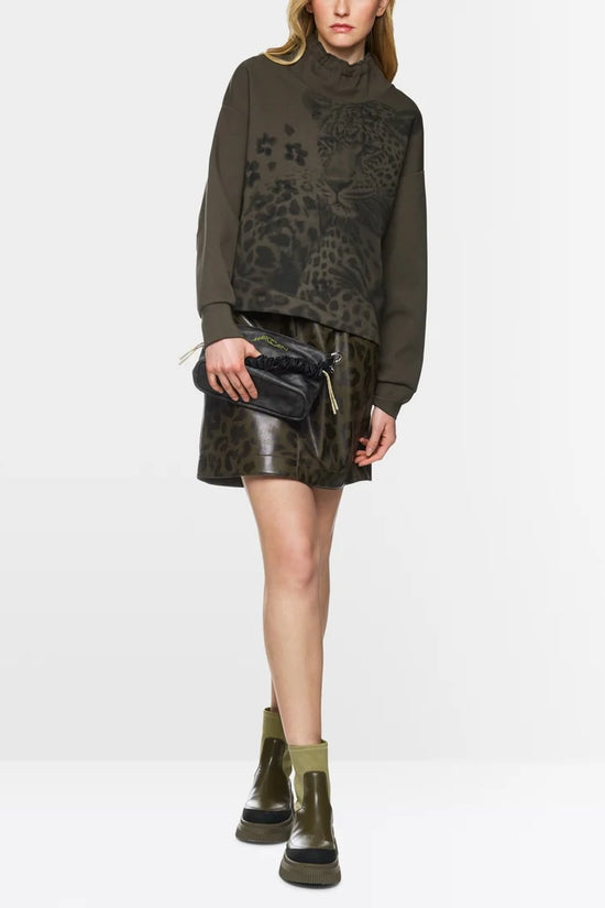 Marc Cain Sport Jersey Jumper With Leopard Print ZS44.07 J48-OLIVE