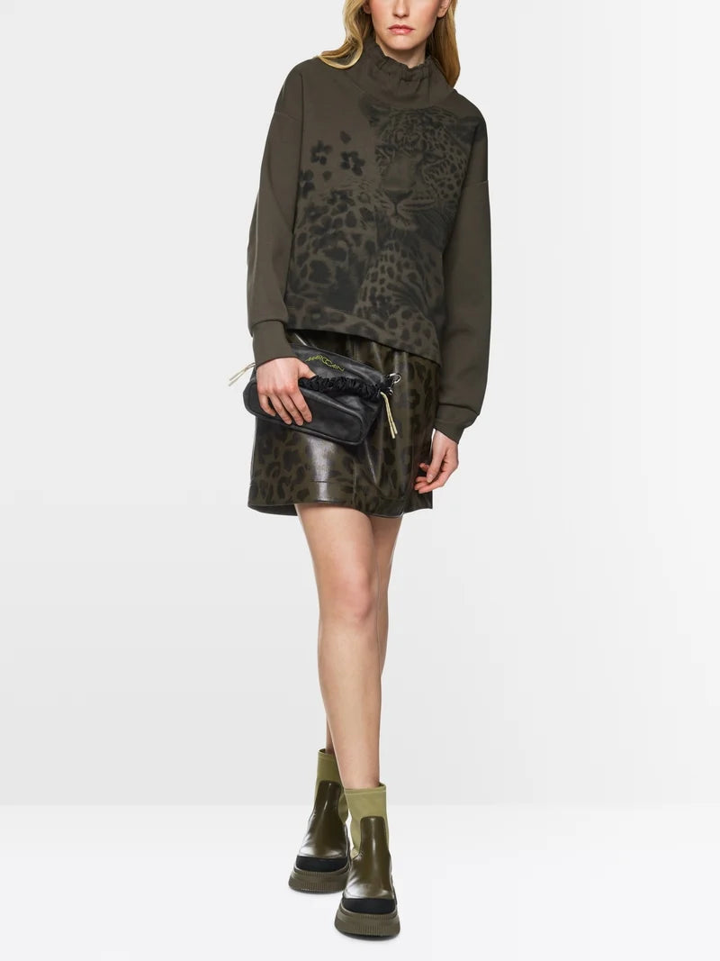 Marc Cain Sport Jersey Jumper With Leopard Print ZS44.07 J48-OLIVE